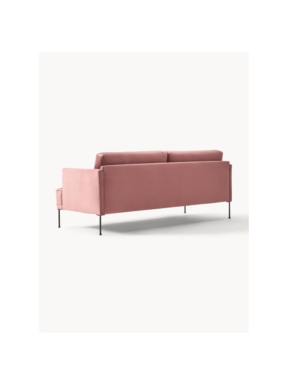 Samt-Sofa Fluente (3-Sitzer), Bezug: Samt (Hochwertiger Polyes, Gestell: Massives Kiefernholz, Füße: Metall, pulverbeschichtet, Samt Altrosa, B 196 x T 85 cm