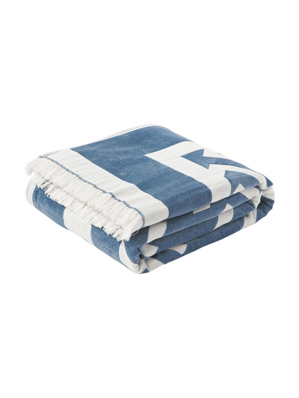 Decke Arthur mit Fransen und geometrischem Muster, 50 % Baumwolle, 50 % Polyester

Das in diesem Produkt verwendete Material ist schadstoffgeprüft und zertifiziert nach STANDARD 100 by OEKO-TEX®, 6457CIT, CITEVE., Blau, Weiß, B 130 x L 170 cm