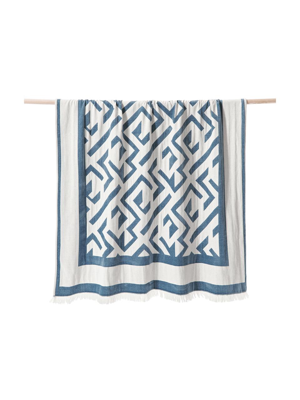 Plaid à franges et motifs géométriques Arthur, 50 % coton, 50 % polyester

Le matériau est certifié STANDARD 100 OEKO-TEX®, 6457CIT, CITEVE, Bleu, blanc, larg. 130 x long. 170 cm