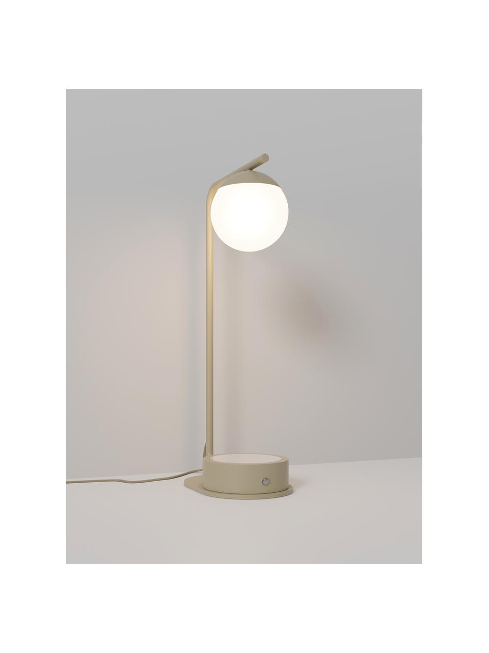 Lampada da tavolo con funzione di ricarica wireless Gael, Paralume: vetro opale, Struttura: metallo verniciato a polv, Beige chiaro, bianco, Larg. 11 x Alt. 38 cm