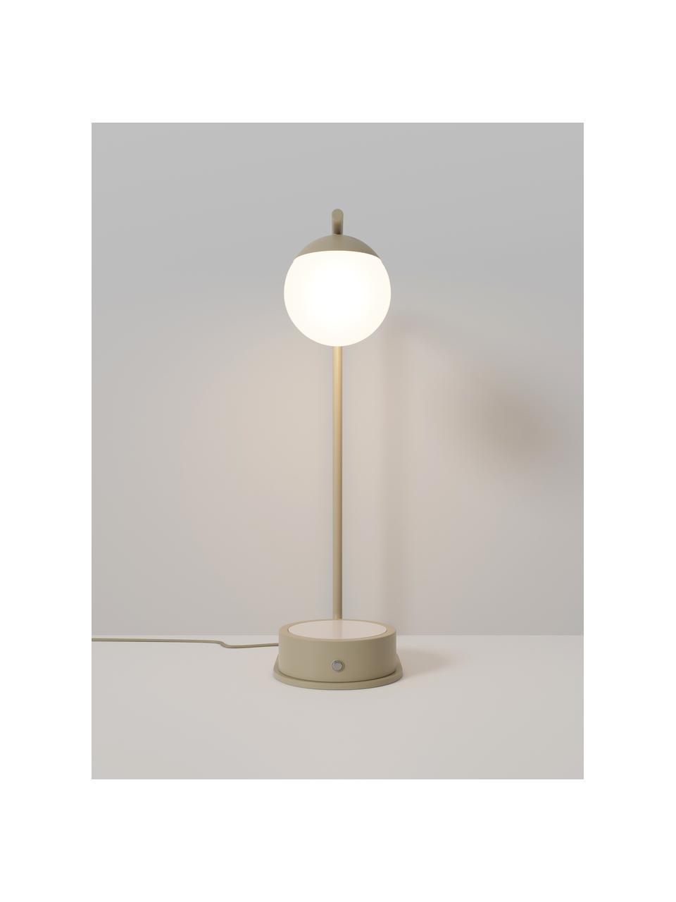 Tischlampe Gael mit kabelloser Ladefunktion, Lampenschirm: Opalglas, Hellbeige, Weiss, B 11 x H 38 cm