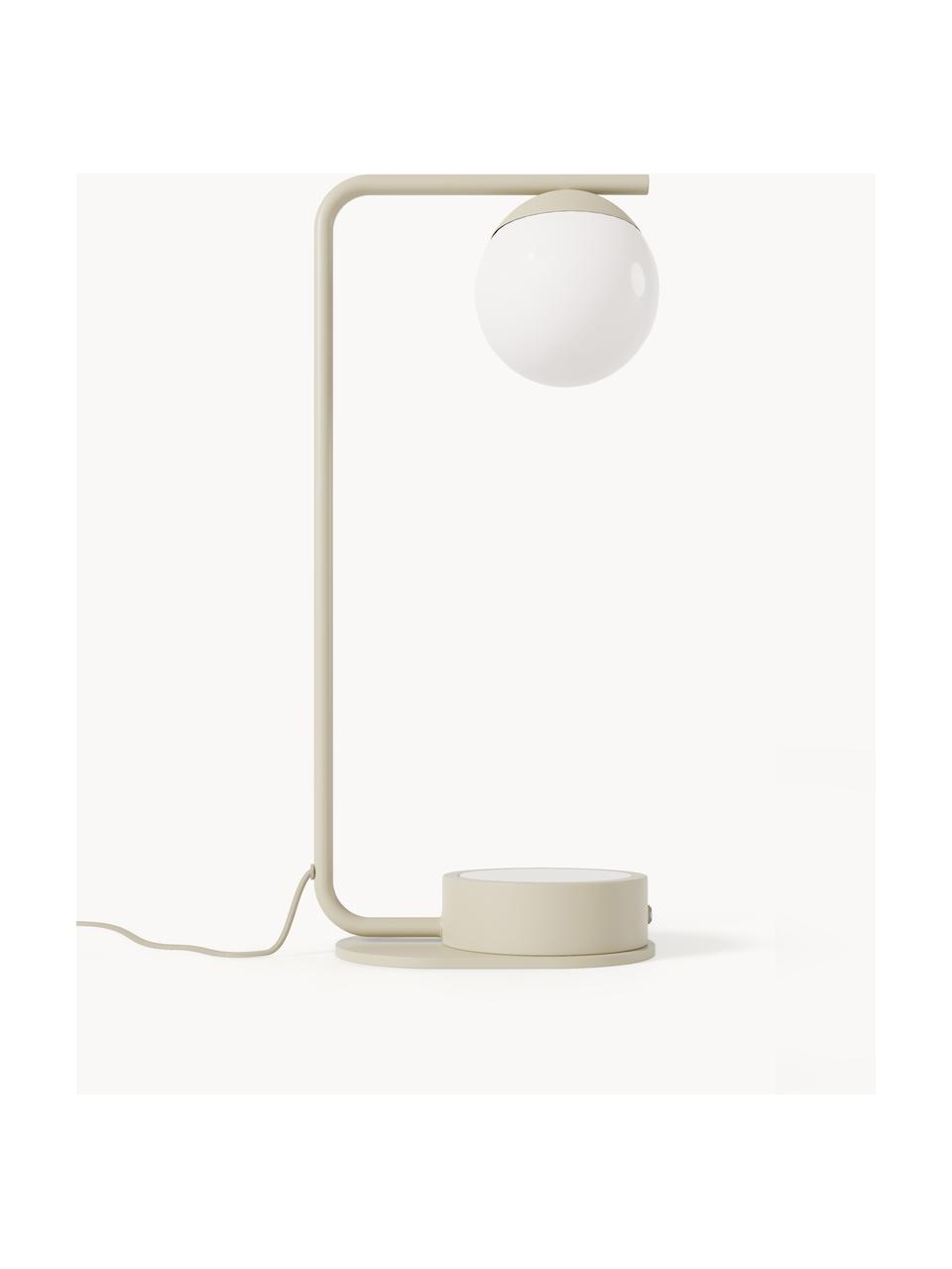 Tischlampe Gael mit kabelloser Ladefunktion, Lampenschirm: Opalglas, Hellbeige, Weiß, B 11 x H 38 cm