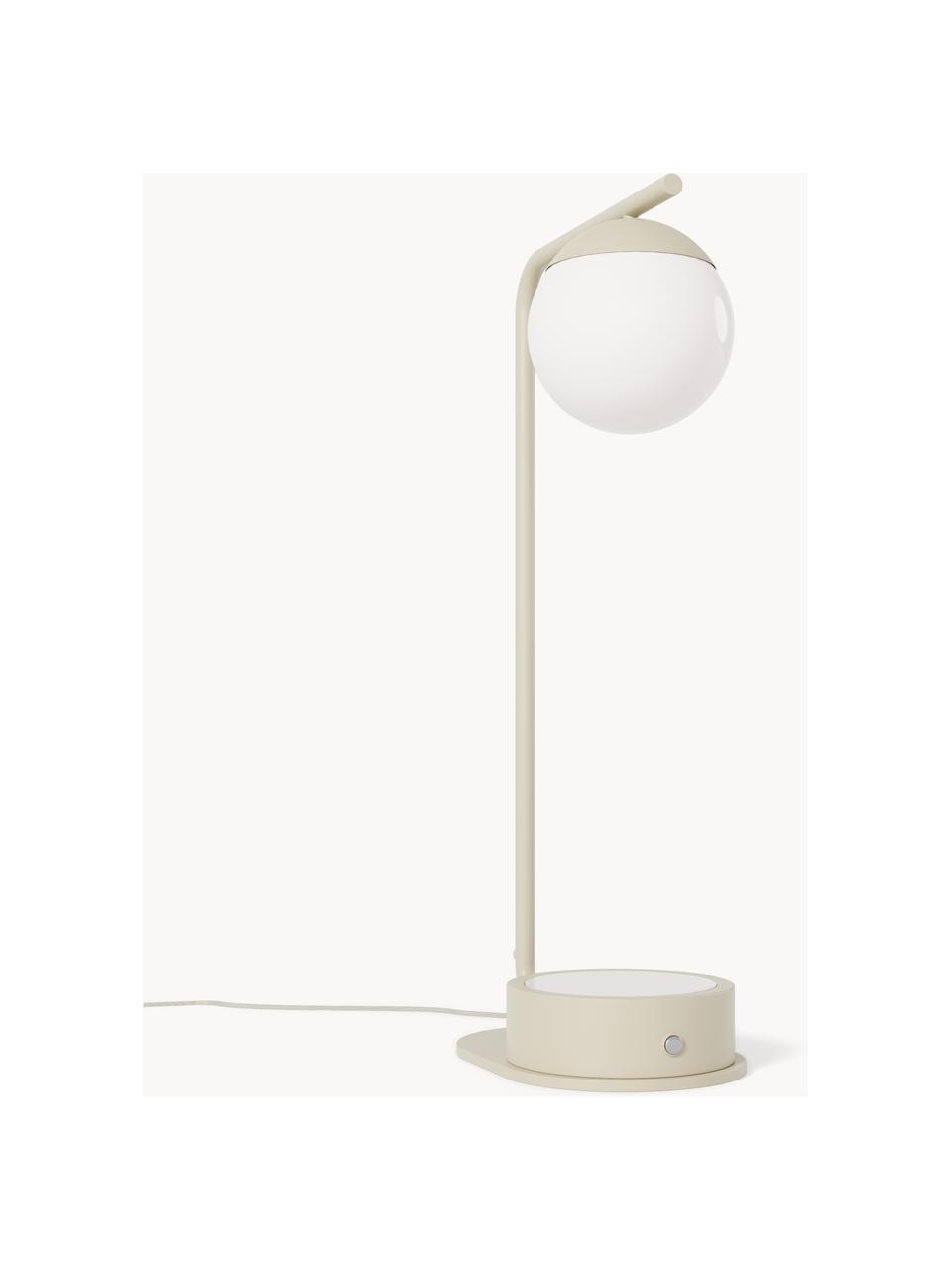 Tischlampe Gael mit kabelloser Ladefunktion, Lampenschirm: Opalglas, Hellbeige, Weiss, B 11 x H 38 cm