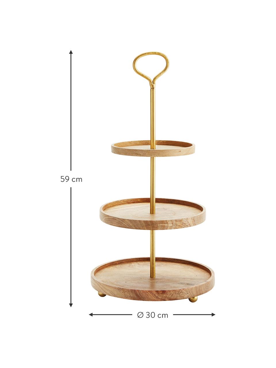 Etażerka z drewna mangowego Alina, Stelaż: metal powlekany, Odcienie złotego, drewno mangowe, Ø 30 cm x W 59 cm