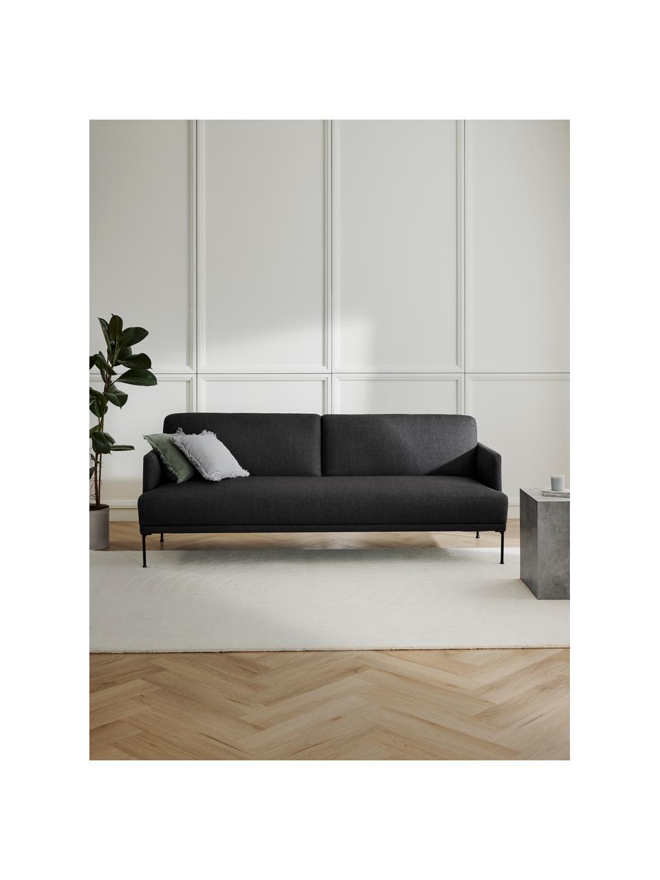 Sofá cama Fluente (3 plazas), Tapizado: 80% poliéster, 20% ramio , Estructura: madera de pino maciza, Patas: metal con pintura en polv, Tejido gris antracita, An 220 x F 88 cm