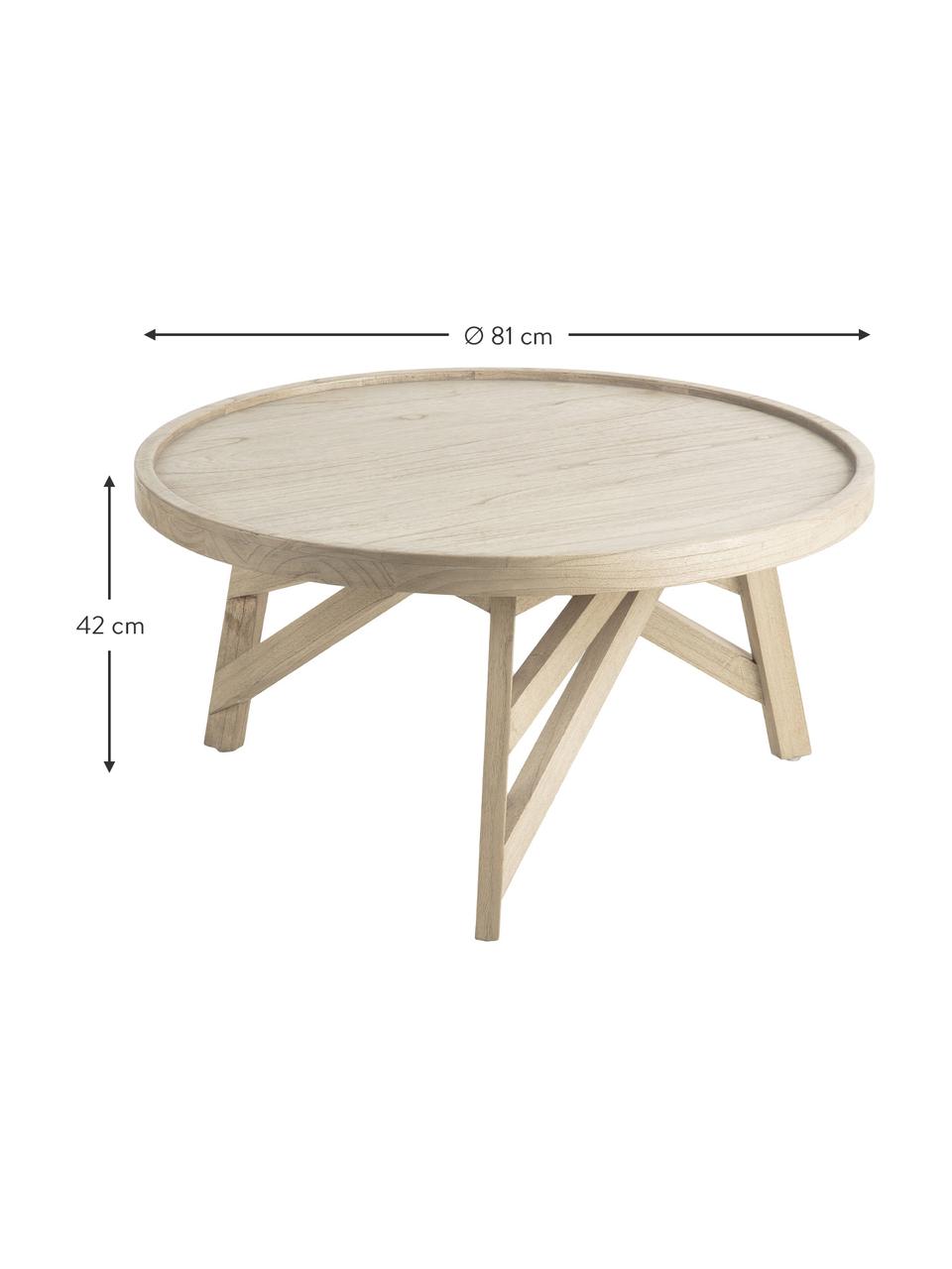 Dřevěný konferenční stolek Tenda, Dřevo mindi, Béžová, Ø 81 cm, V 81 cm