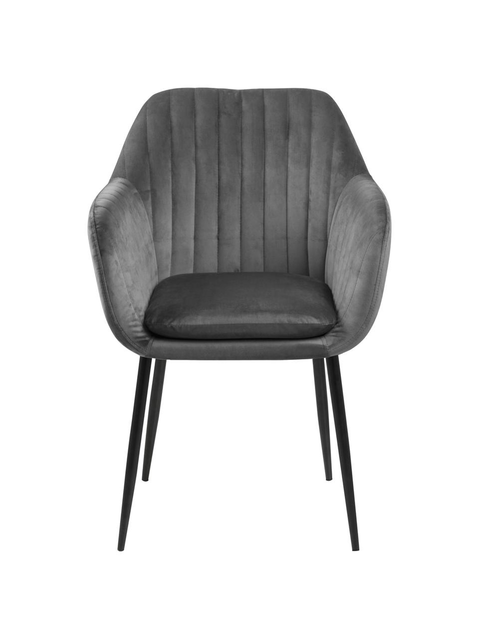 Fluwelen armstoel Emilia met metalen poten, Bekleding: polyester fluweel Met 25., Poten: gelakt metaal, Fluweel donkergrijs, zwart, B 57 x D 59 cm