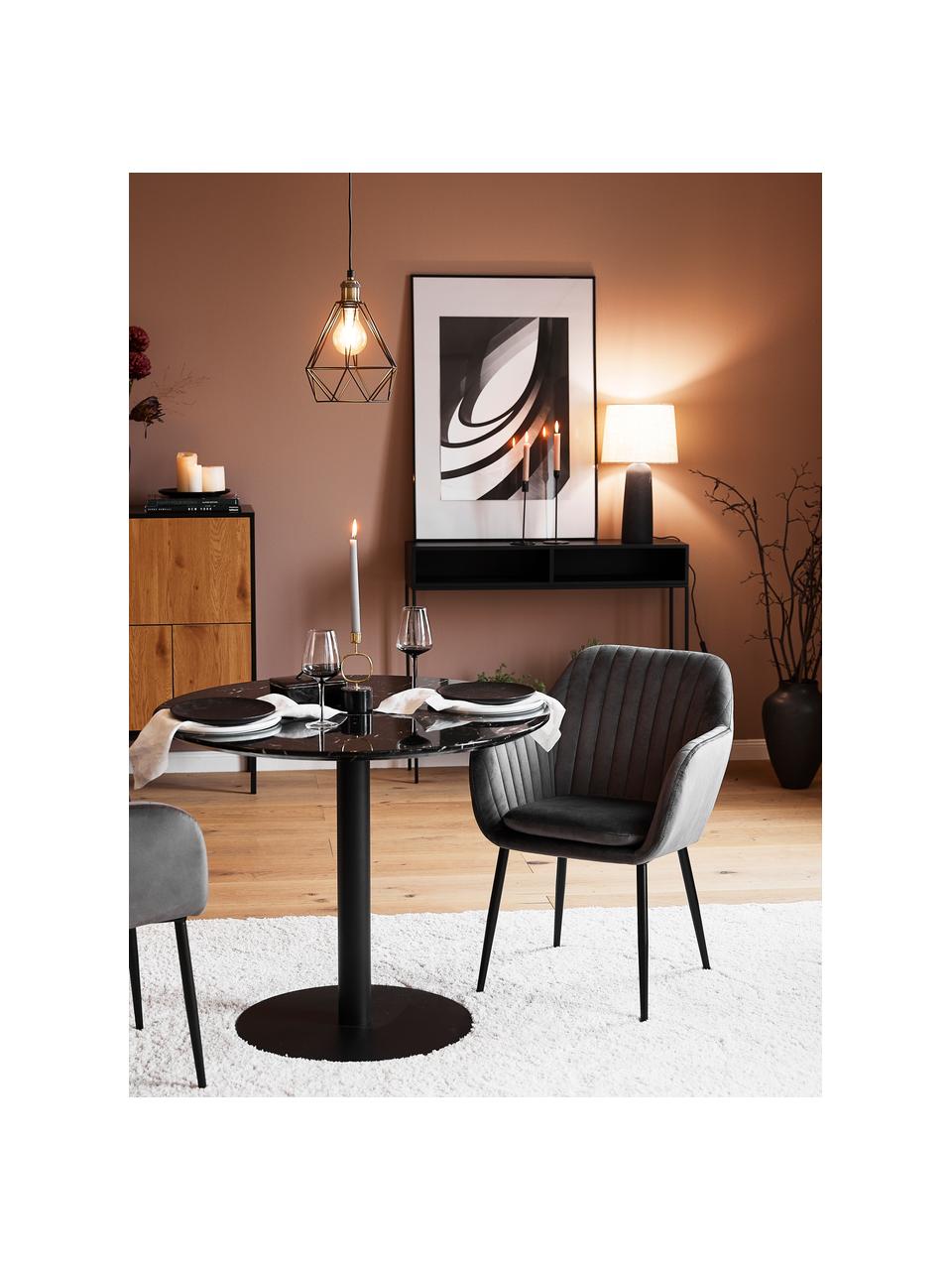 Chaise velours rembourrée pieds en métal Emilia, Velours gris foncé, noir, larg. 57 x prof. 59 cm