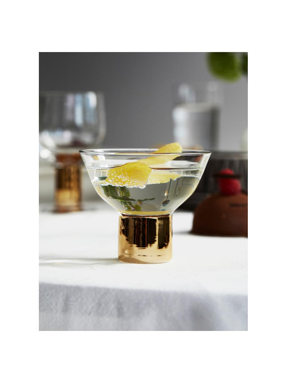Cocktailglazen Club met goudkleurige voetstuk, 2 stuks, Mondgeblazen glas, Transparant, goudkleurig, Ø 10 x H 9 cm