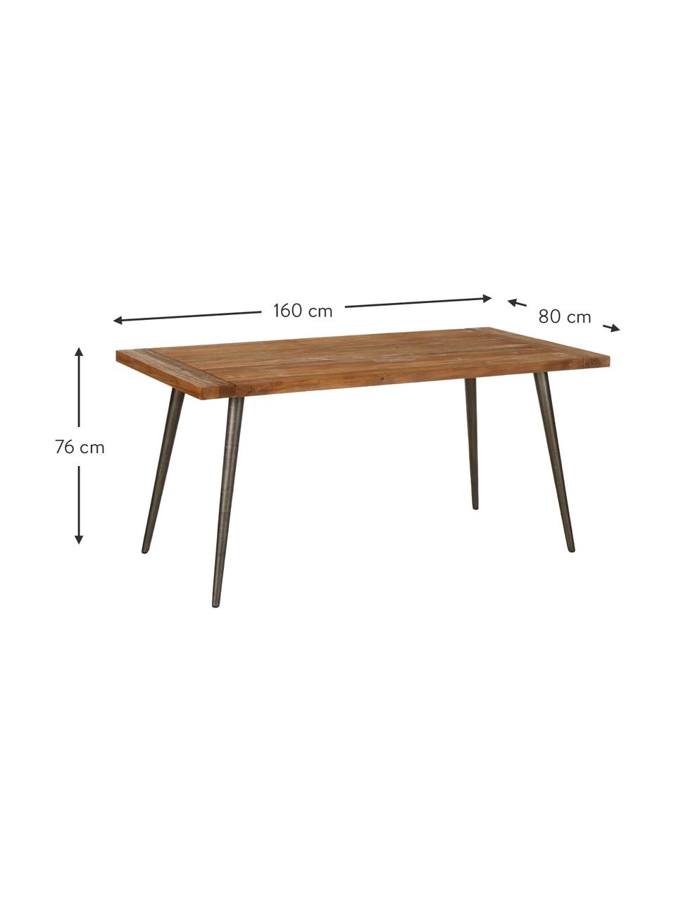 Mesa de comedor de madera reciclada Kapal, tamaños diferentes, Patas: acero con marcas intencio, Madera de teca, An 160 x F 80 cm