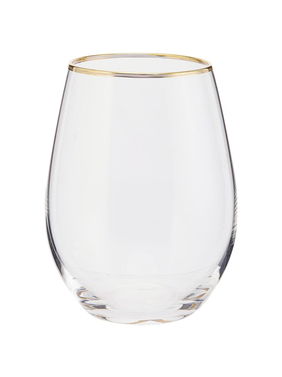 Waterglazen Chloe, 4 stuks, Glas, Transparant, goudkleurig, Ø 9 x H 12 cm, 600 ml