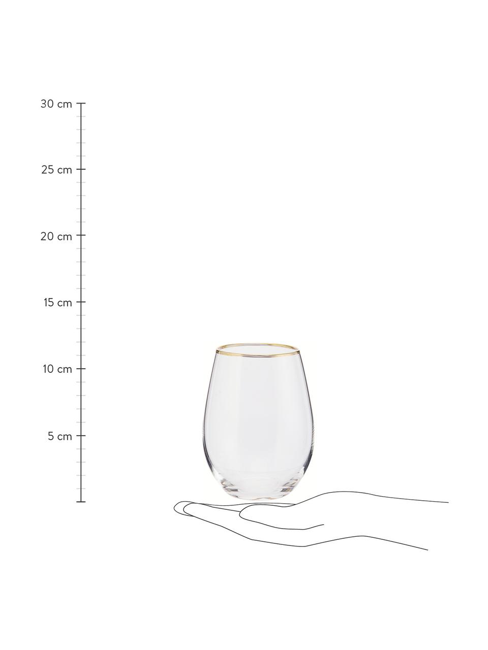 Bicchiere acqua con bordo dorato Chloe 4 pz, Vetro, Trasparente, dorato, Ø 9 x Alt. 12 cm, 600 ml