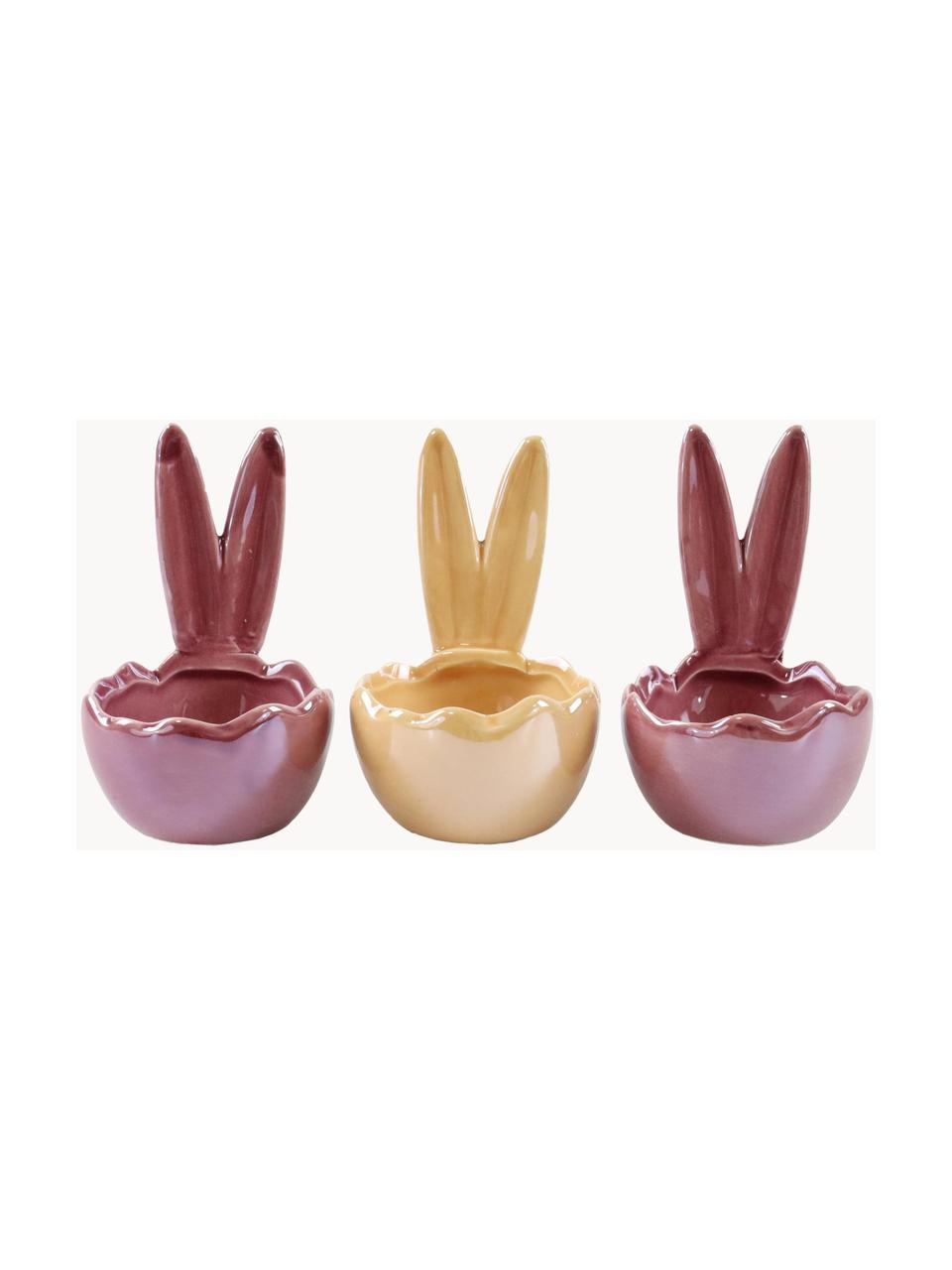 Sierschaalset Rabbit Ears Glossy van porselein, 3 st., Porselein, Roze, geel, Ø 6 x H 10 cm