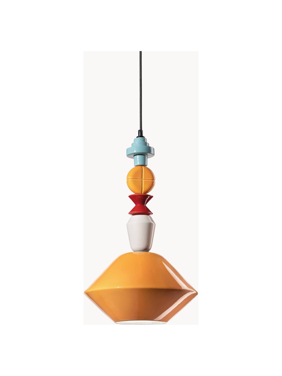 Handgefertigte Design-Pendelleuchte Lariat, Lampenschirm: Glas, Dekor: Keramik, Baldachin: Aluminium, pulverbeschich, Orange, Bunt, Ø 31 x H 56 cm