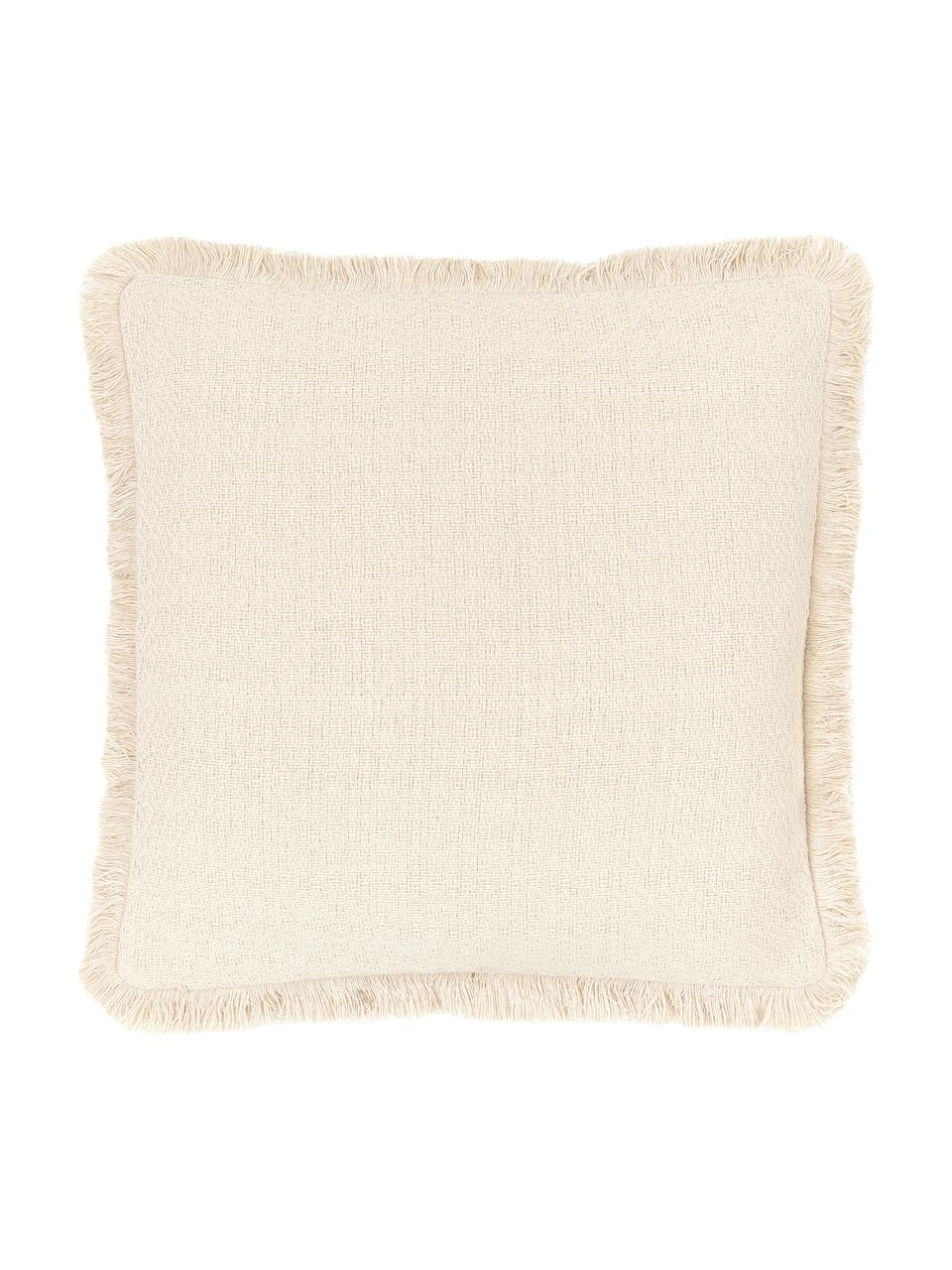 Federa arredo beige con frange decorative Lorel, 100% cotone, Beige, Larg. 40 x Lung. 40 cm