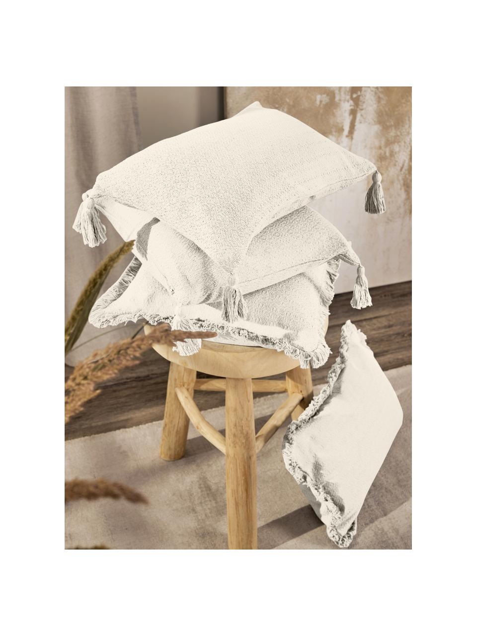 Kussenhoes Lorel in beige met decoratieve franjes, 100% katoen, Beige, B 40 x L 40 cm