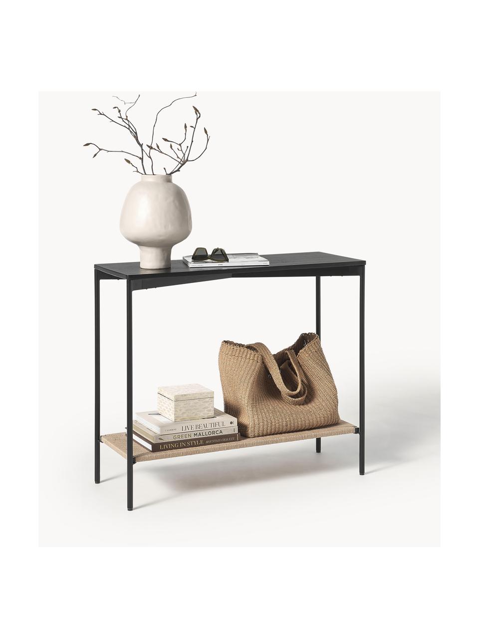 Consolle in legno di mango massiccio June, Struttura: metallo rivestito, Nero, beige, Larg. 90 x Alt. 77 cm