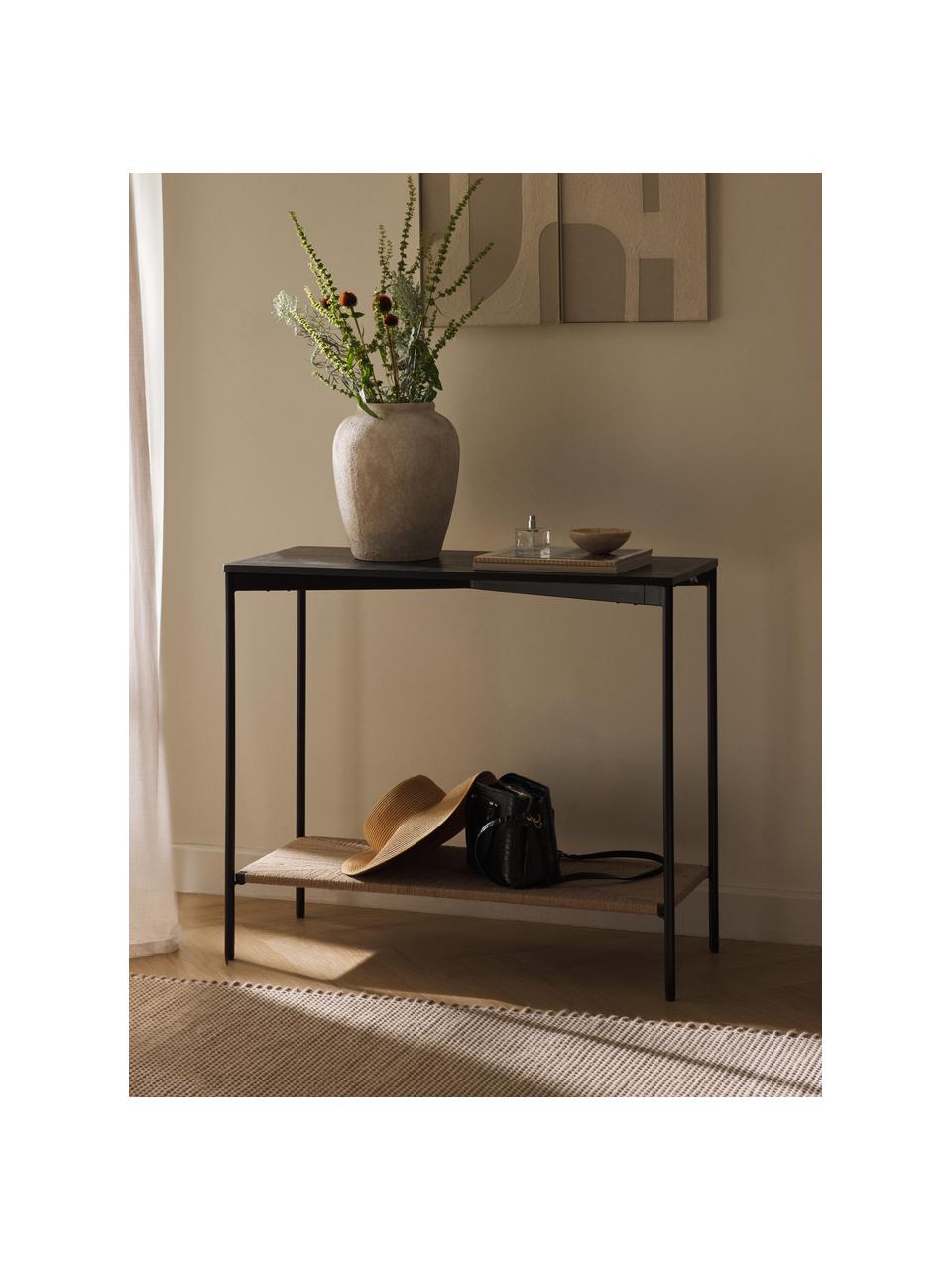Consolle in legno di mango massiccio June, Struttura: metallo rivestito, Nero, beige, Larg. 90 x Alt. 77 cm