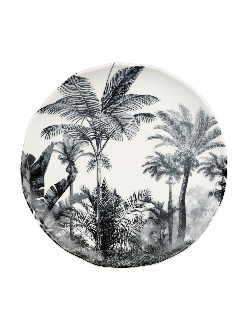 Mělký talíř s motivem palem Papaye, 4 ks, Porcelán, Bílá, černá, Ø 28 cm