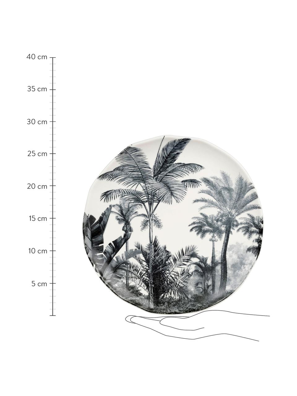 Dinerborden Papaye met palmmotief, 4 stuks, Porselein, Wit, zwart, Ø 28 cm