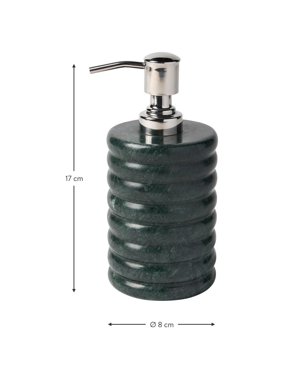 Dispenser sapone in marmo Orta, Contenitore: marmo, Testa della pompa: plastica, Verde marmorizzato, Ø 8 x Alt. 17 cm
