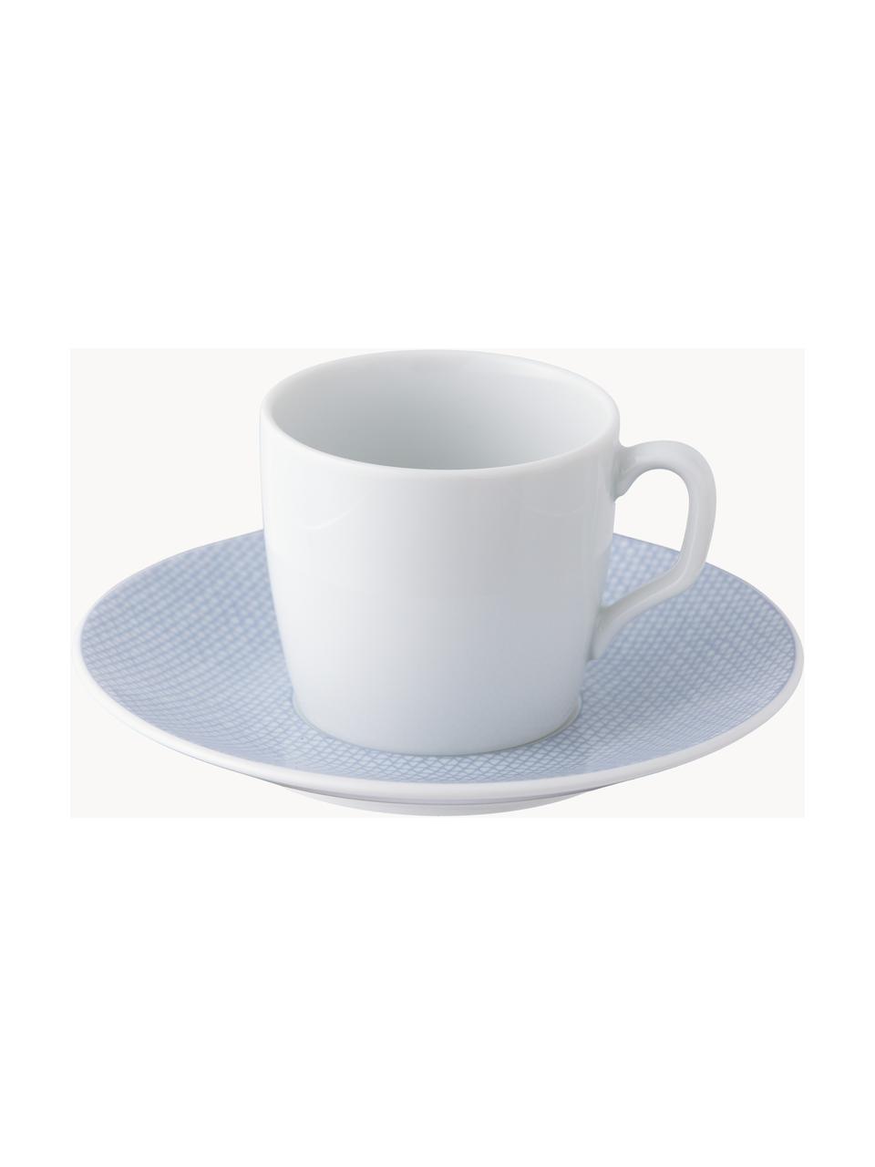 Ručně vyrobené porcelánové šálky s podšálky na espresso Cosmopolitan, 2 ks, Porcelán, Bílá, světle modrá, Ø 8 cm, V 7 cm, 50 ml