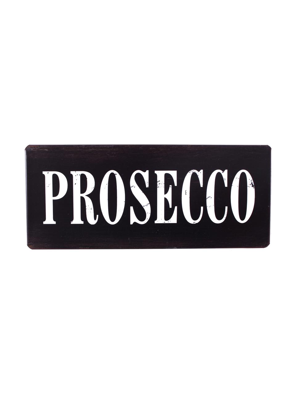 Nástenná ceduľa Prosecco, Kov, s fóliovou potlačou, Čierna, biela, Š 31 x V 13 cm