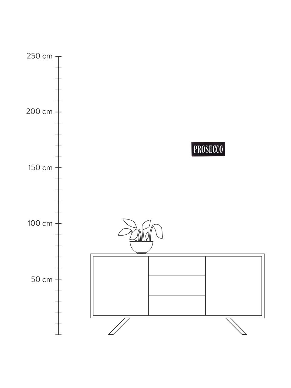 Wandbord Prosecco, Metaal, met motieffolie bekleed, Zwart, wit, 31 x 13 cm