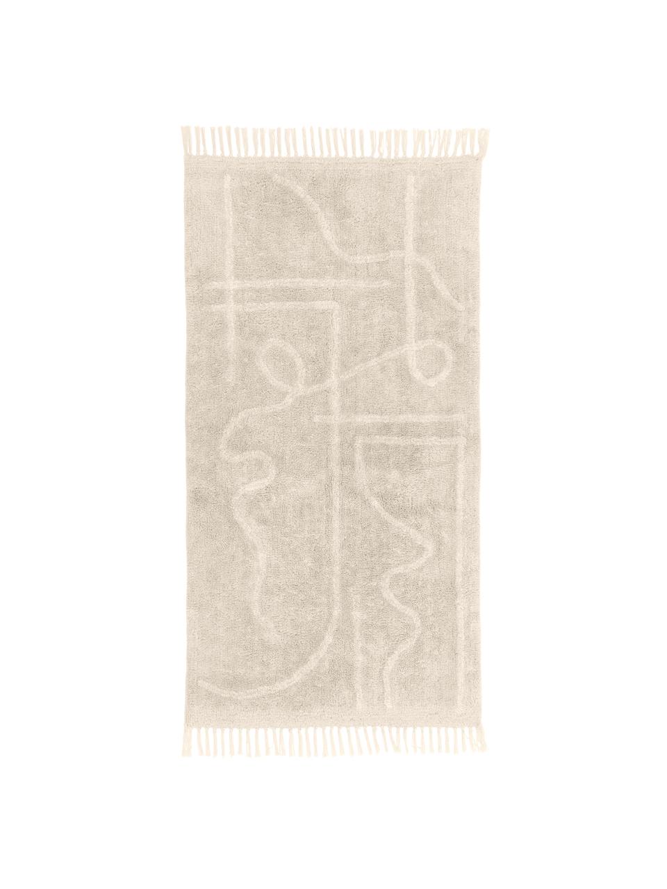 Tappeto in cotone taftato a mano con frange Lines, Beige, bianco, Larg. 200 x Lung. 300 cm (taglia L)