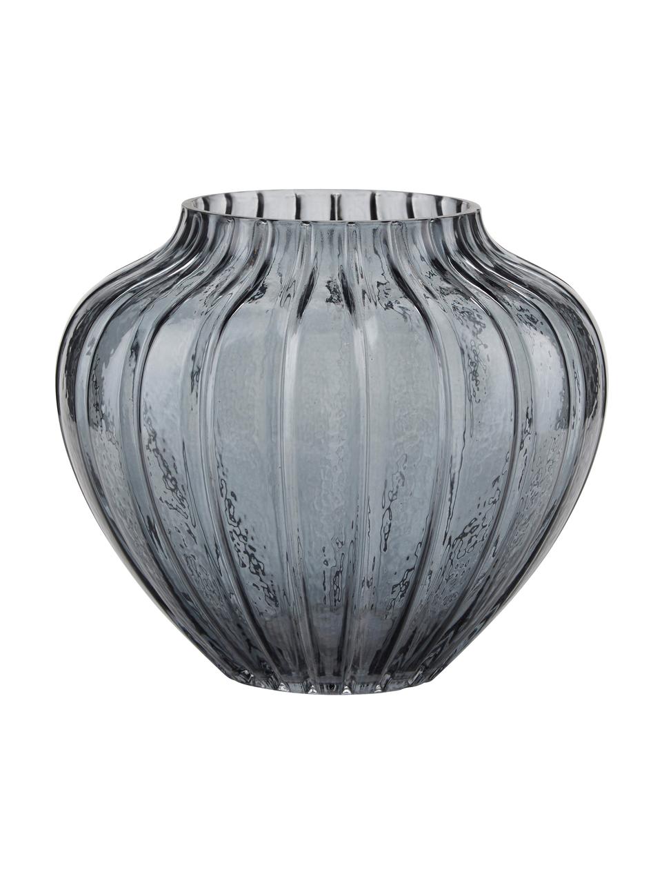 Glas-Vase Groove in Grau, Glas, Grau, Ø 20 x H 18 cm
