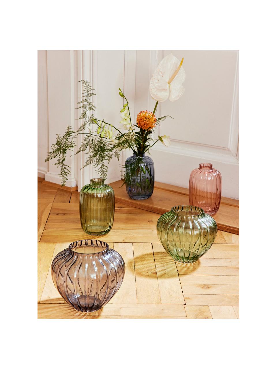 Glas-Vase Groove in Grau, Glas, Grau, Ø 20 x H 18 cm