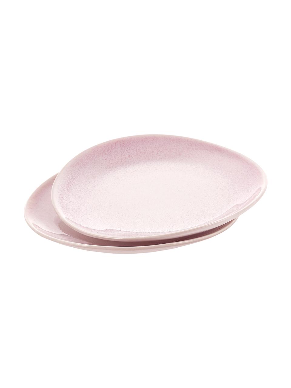 Ručne vyrobený raňajkový tanier s efektnou glazúrou Amalia, 2 ks, Porcelán, Svetloružová, krémovobiela, Ø 20 cm