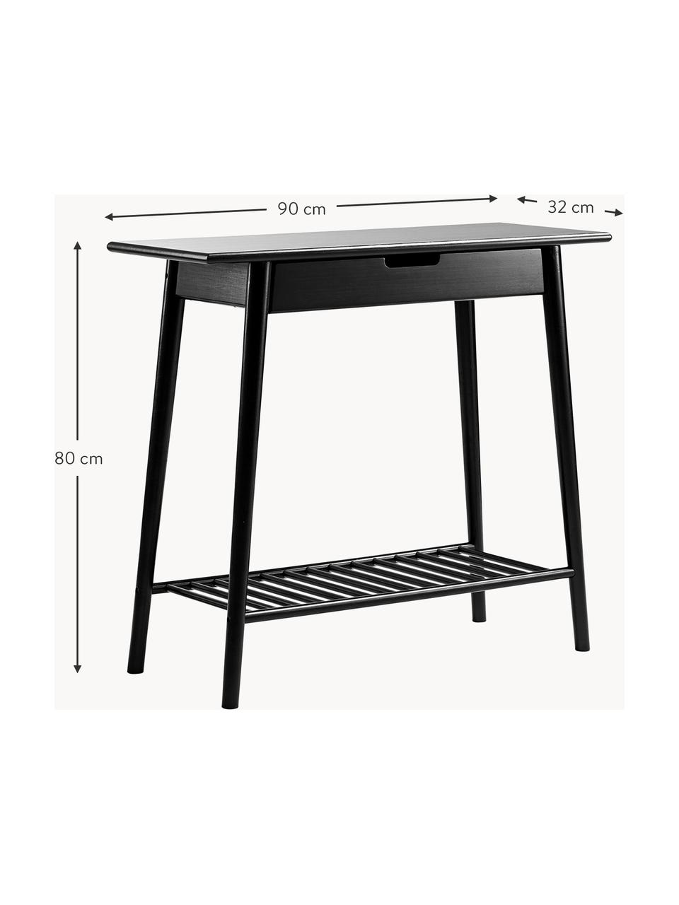 Bamboehouten sidetable Noble mey lade, Bamboehout, gelakt en gecarboniseerd, Zwart, B 90 x D 32 cm