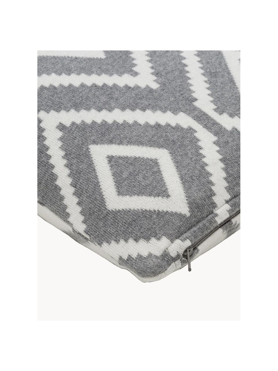 Strick-Wendekissenhülle Chuck mit grafischem Muster, 100% Baumwolle, Grau, Weiß, B 40 x L 40 cm