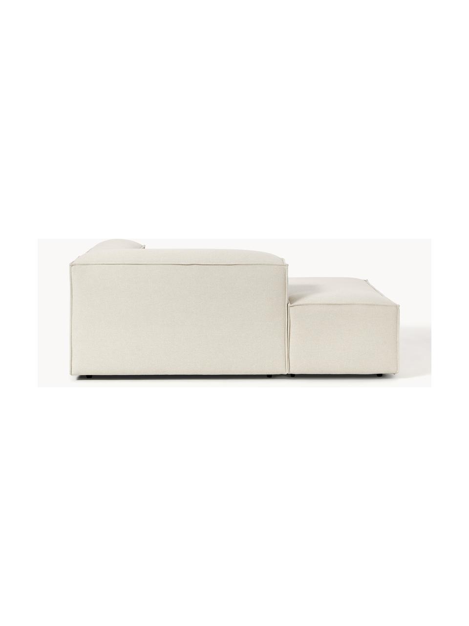 Chaise longue hoekmodule Lennon, Bekleding: 100% polyester De slijtva, Frame: massief grenenhout, FSC-g, Poten: kunststof, Geweven stof gebroken wit, B 119 x D 180 cm, hoekdeel links