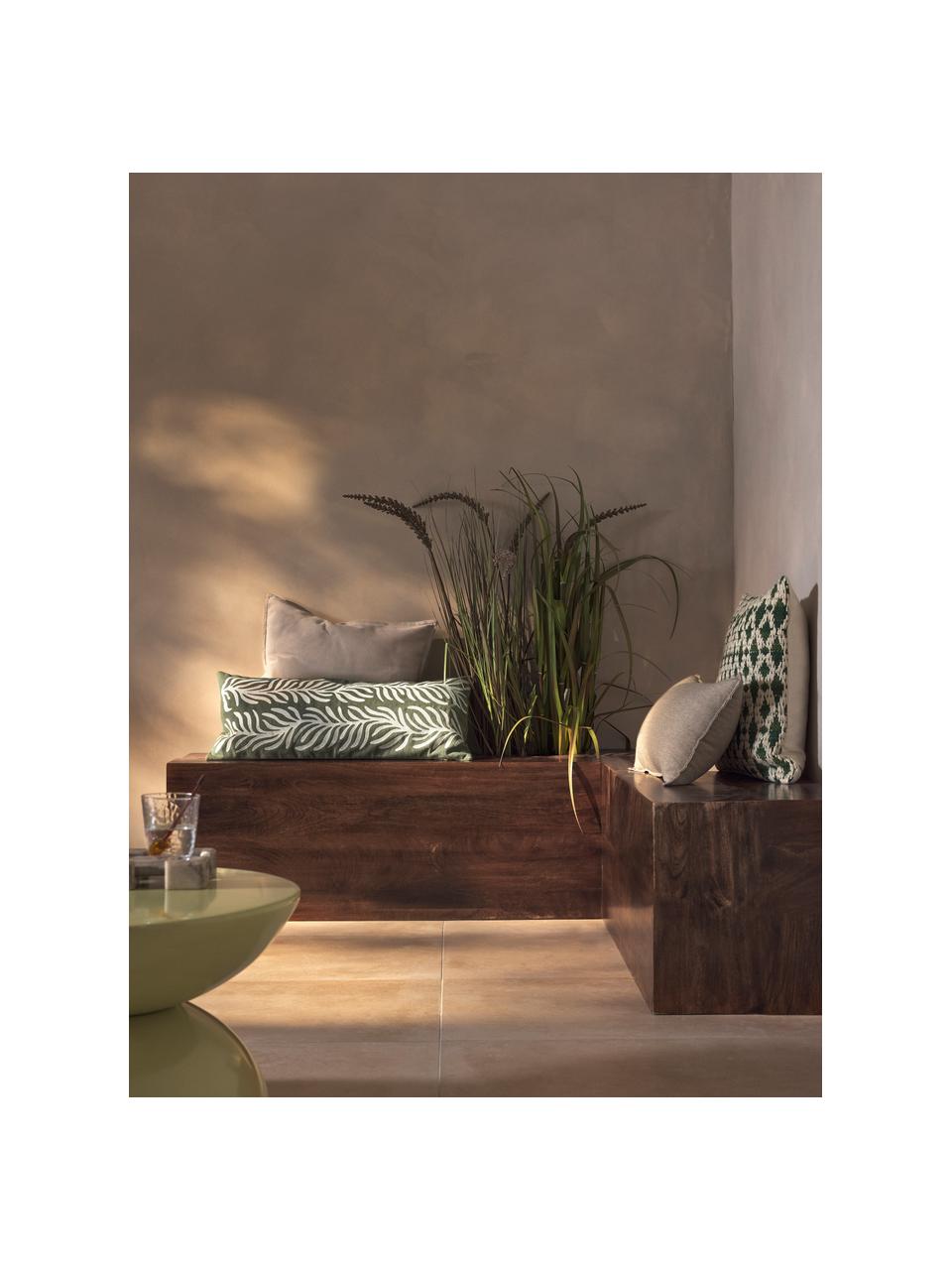 Povlak na venkovní polštář s dekorativním ornamentem Aryna, 100 % len s certifikací European Flax, Olivově zelená, světle béžová, Š 30 cm, D 70 cm