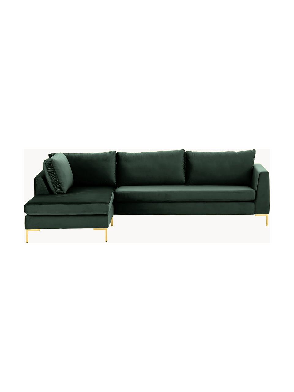 Samt-Ecksofa Luna, Bezug: Samt (100 % Polyester) De, Gestell: Massives Buchenholz, Schi, Samt Dunkelgrün, B 280 x T 184 cm, Eckteil links