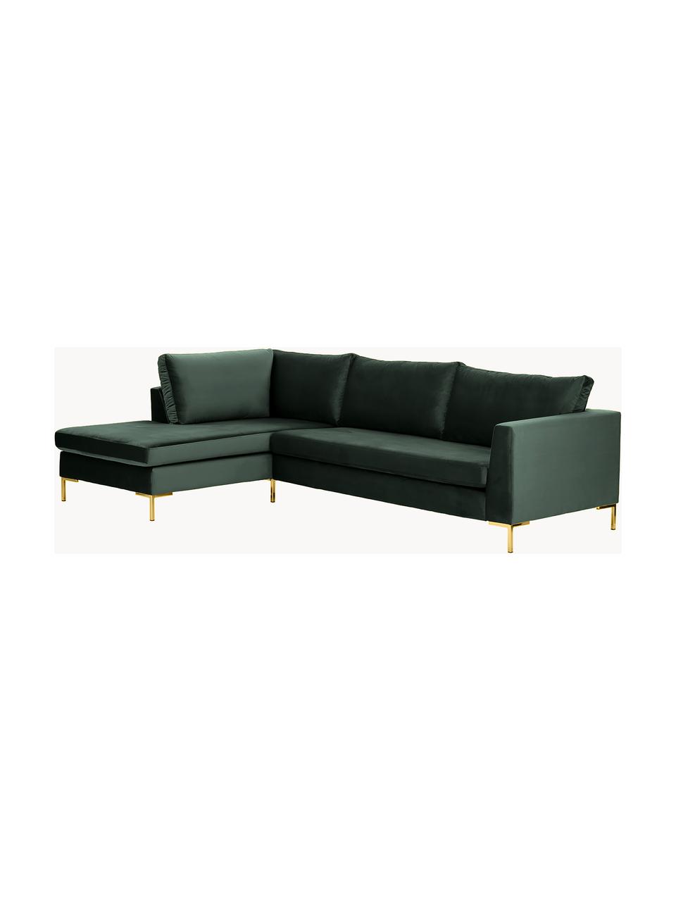 Samt-Ecksofa Luna, Bezug: Samt (100 % Polyester) De, Gestell: Massives Buchenholz, Schi, Samt Dunkelgrün, B 280 x T 184 cm, Eckteil links