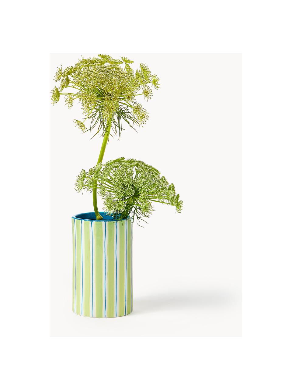 Vase en porcelaine peint à la main Ray, haut. 13 cm, Porcelaine, Vert clair, turquoise, blanc cassé, Ø 8 x haut. 13 cm