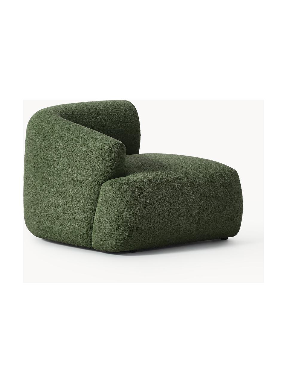 Módulo de esquina en tejido bouclé Sofia, Tapizado: tejido bouclé (100% polié, Estructura: madera de pícea, tablero , Patas: plástico Este producto es, Bouclé verde oscuro, An 95 x F 103 cm, módulo esquina izquierda