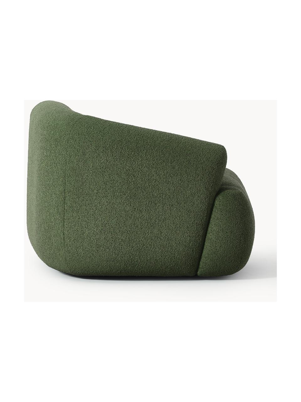 Módulo de esquina en tejido bouclé Sofia, Tapizado: tejido bouclé (100% polié, Estructura: madera de pícea, tablero , Patas: plástico Este producto es, Bouclé verde oscuro, An 95 x F 103 cm, módulo esquina izquierda