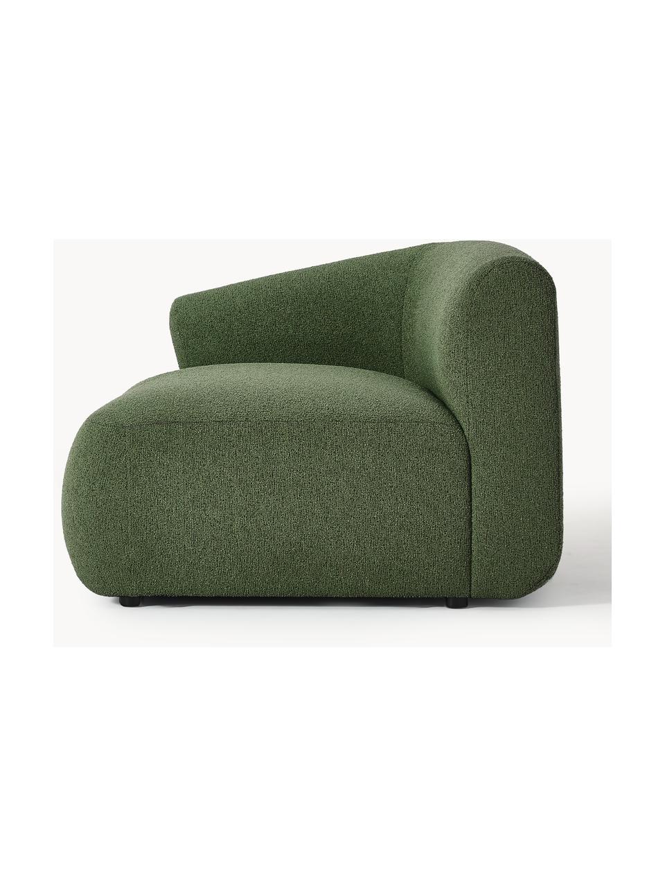 Módulo de esquina en tejido bouclé Sofia, Tapizado: tejido bouclé (100% polié, Estructura: madera de pícea, tablero , Patas: plástico Este producto es, Bouclé verde oscuro, An 95 x F 103 cm, módulo esquina izquierda