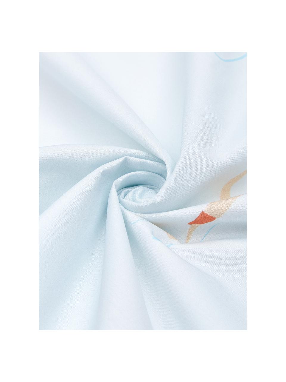 Baumwollperkal-Bettwäsche Swim mit sommerlichen Motiven, Webart: Perkal Fadendichte 180 TC, Weiß, Blau, Mehrfarbig, 135 x 200 cm + 1 Kissen 80 x 80 cm