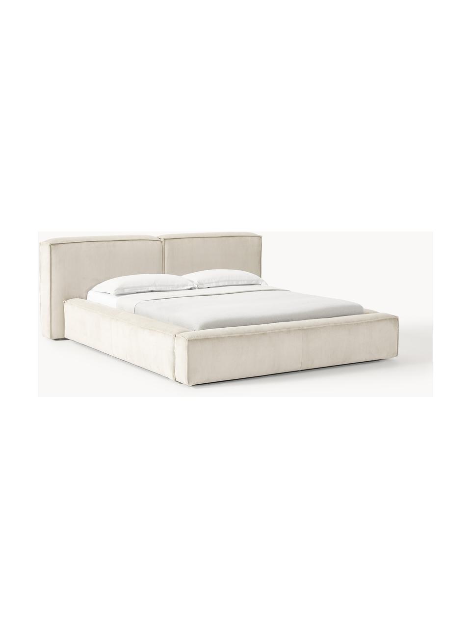 Letto imbottito in velluto a coste con contenitore Lennon, Rivestimento: velluto a coste (98% poli, Struttura: legno di pino massiccio, , Piedini: legno, plastica Questo pr, Velluto a coste beige chiaro, Larg. 208 x Lung. 243 cm (superfice 140 x 200 cm)