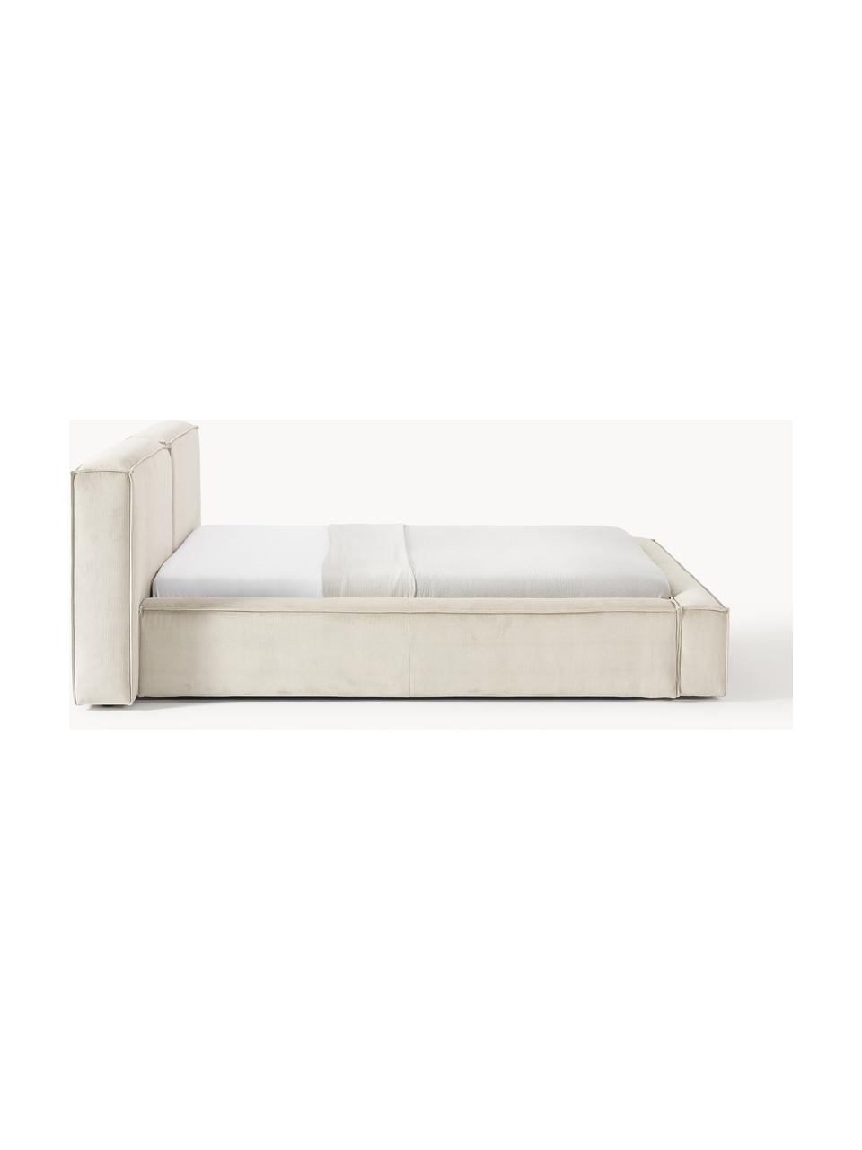 Letto imbottito in velluto a coste con contenitore Lennon, Rivestimento: velluto a coste (98% poli, Struttura: legno di pino massiccio, , Piedini: legno, plastica Questo pr, Velluto a coste beige chiaro, Larg. 208 x Lung. 243 cm (superfice 140 x 200 cm)