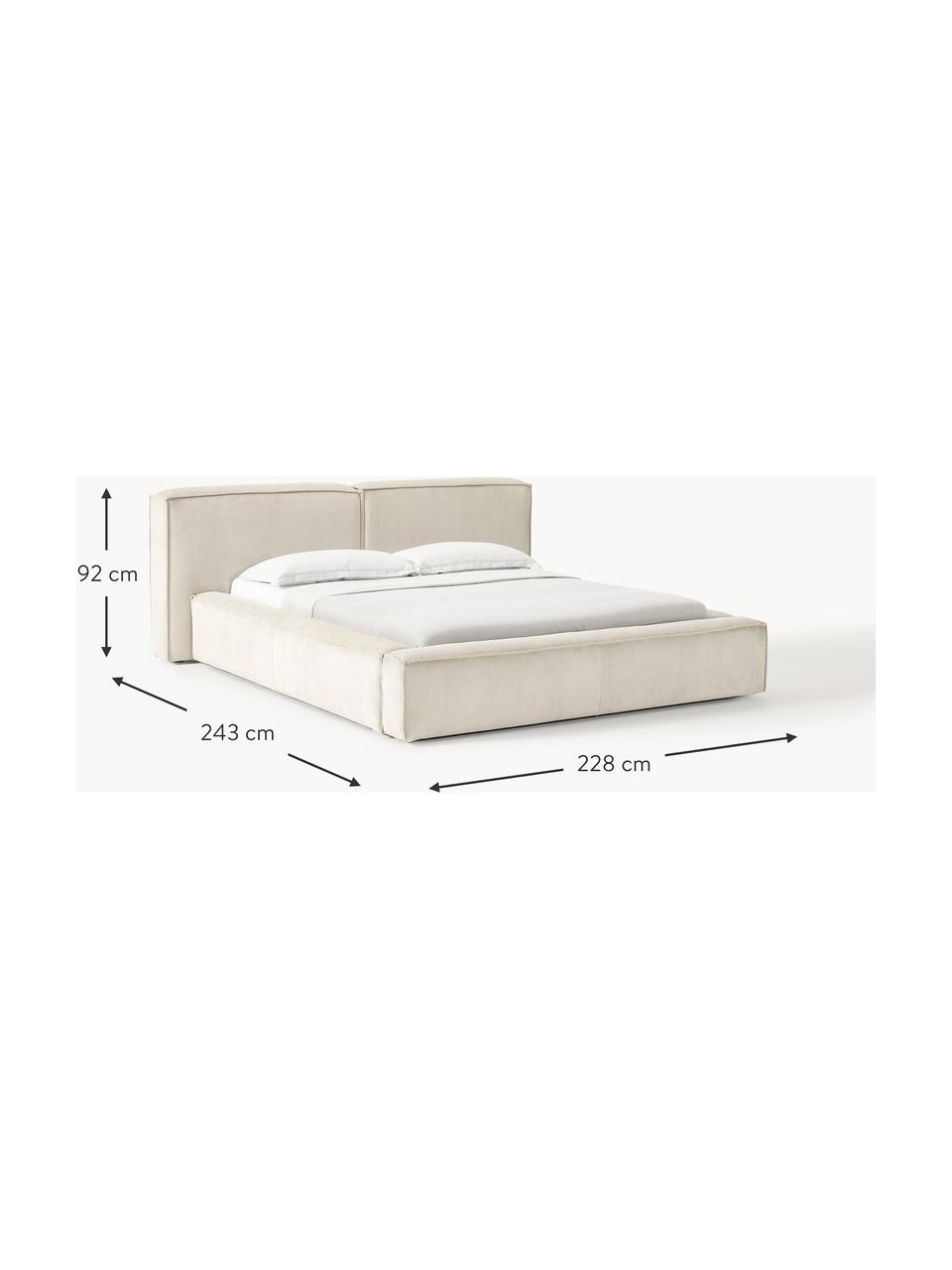 Gestoffeerd bed Lennon van corduroy met opbergfunctie, Bekleding: corduroy (98% polyester, , Frame: massief grenenhout, multi, Poten: hout, kunststof Dit produ, Corduroy lichtbeige, B 208 x L 243 cm (ligvlak 140 x 200 cm)