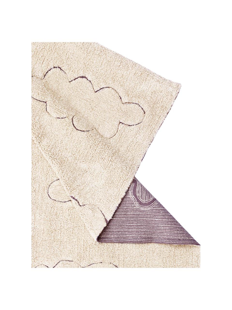 Handgeweven kindervloerkleed Clouds met hoog-laag effect, Bovenzijde: 97% katoen, 3% kunstvezel, Onderzijde: 100% polyester, Lichtbeige, B 90 x L 130 cm (maat XS)