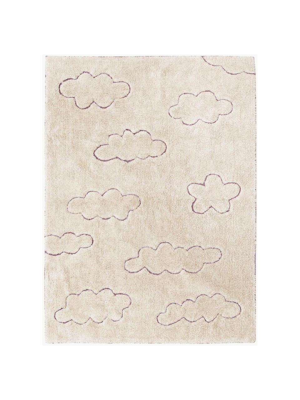 Handgeweven kindervloerkleed Clouds met hoog-laag effect, wasbaar, Bovenzijde: 97% katoen, 3% kunstvezel, Onderzijde: 100% polyester, Lichtbeige, B 90 x L 130 cm (maat XS)