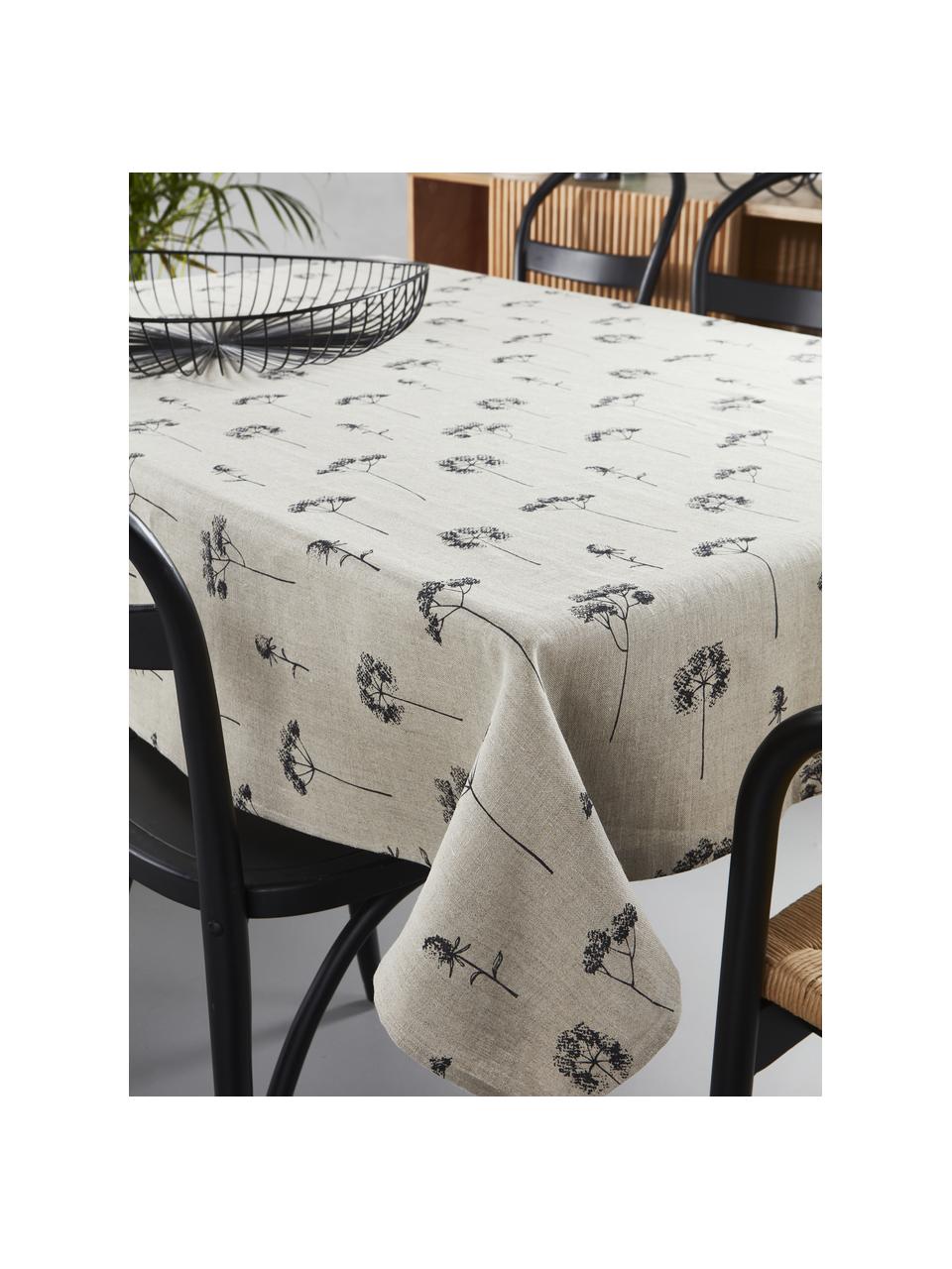 Nappe en tissu Leaf, 100 % coton, Beige, noir, Pour 4 à 6 pers. (larg. 145 x long. 200 cm)