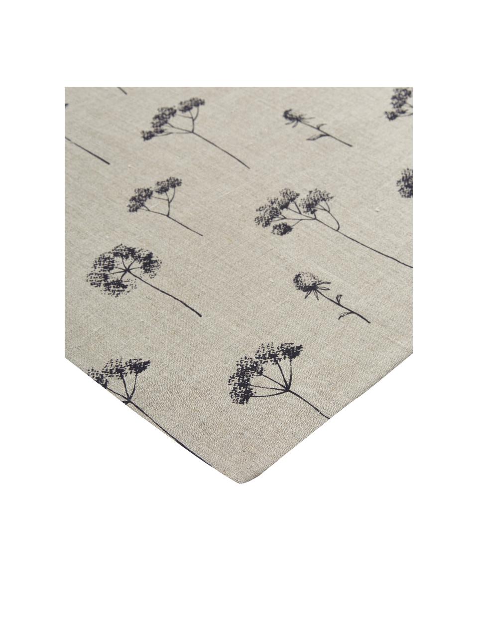 Nappe en tissu Leaf, 100 % coton, Beige, noir, Pour 4 à 6 pers. (larg. 145 x long. 200 cm)